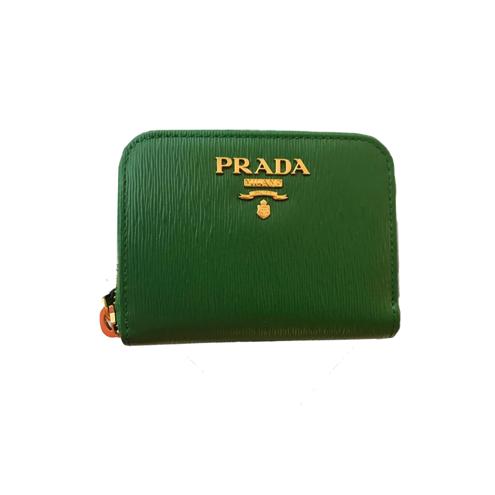 Pepper's Luxury Closet - Green verde Prada Saffiano Leather Gold Zip Coin Purse  Wallet(new)