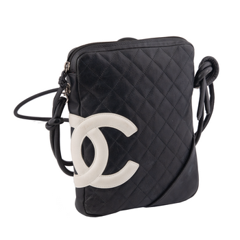 Black Leather Cambon Messenger Crossbody Bag
