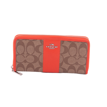 Beige Signature Print With Block Color Wallet