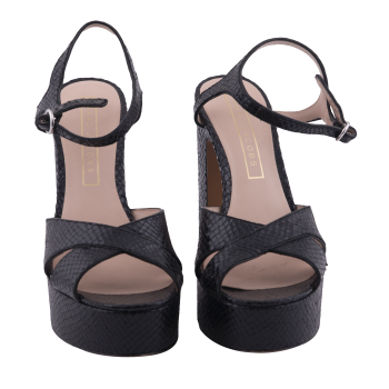 Black Peep-toe Wedge Heels Shoes
