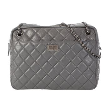 Grey LargeLeather Quilted Camera Bag