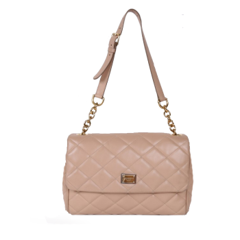 Camel Brown Quilted Flap Bag 