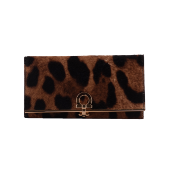 Brown X Black Pony hair Leopard tro-fold wallet