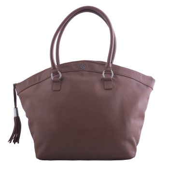 Brown Leather Zip around Top Handle Bag