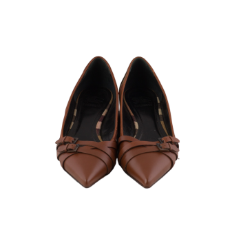 Brown leather X Canvas Checkhouse Ballerina Flat Shoes
