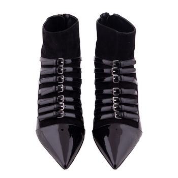 Black Ankle Booties Patent Leather & Suede Straps