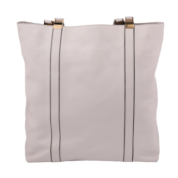 White Leather Shopping Tote Shoulder Bag