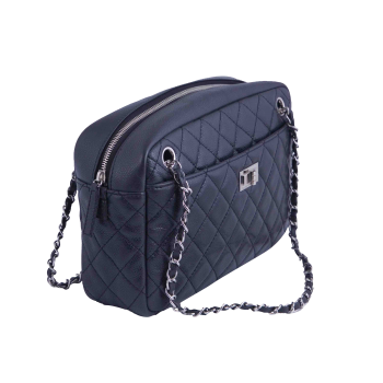 Black LargeLeather Quilted Camera Bag 
