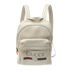 Cream White Leather Gucci Print Backpack (New)