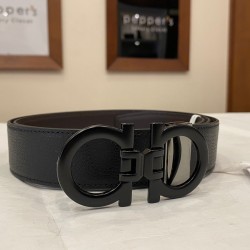 Salvatore Ferragamo Tonal Gancini Black Buckle Belt