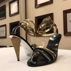Gold & Black Straps Slingback Sandals (Size 39.5)