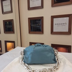 Bottega Veneta the chain pouch bag in lambskin leather with a silver tone chain