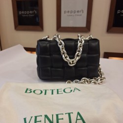 Bottega Veneta Padded Chain Cassette shoulder bag in black lambskin leather with silver-tone