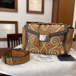 Prada Saffiano embroidered shoulder bag