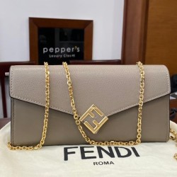 FENDI FF DIAMONDS CONTINENTAL WALLET CHAIN IN A TRUFFLE DOVE GREY COLOR