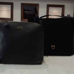 black suede pinko leaf hobo bag
