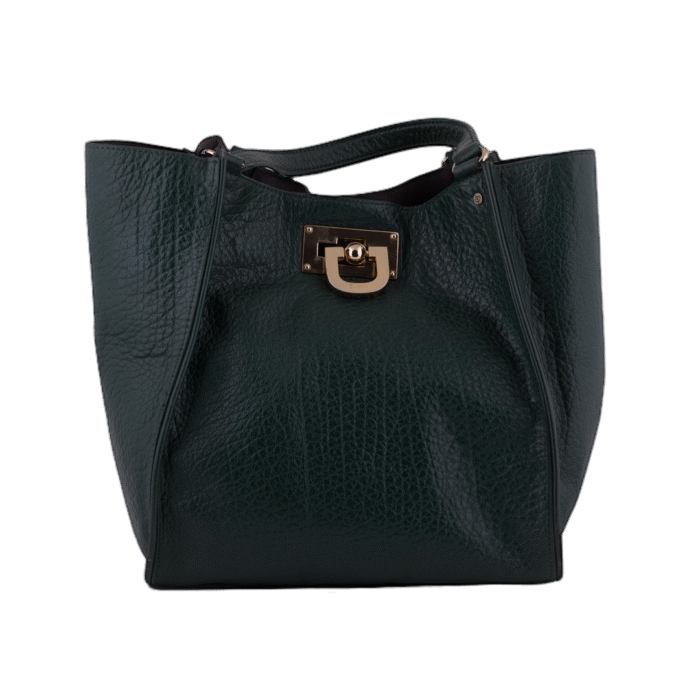 Green Pebbled Leather Tote Shoulder Bag