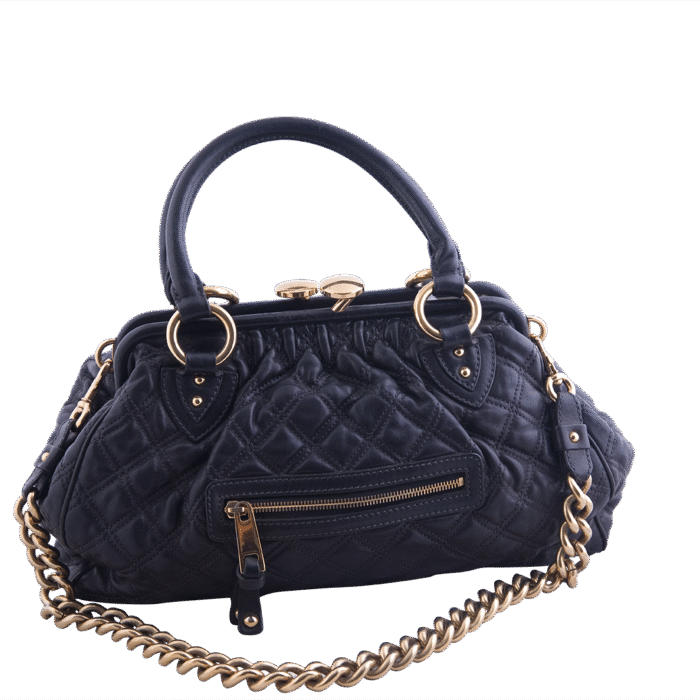 Black Large Quilted Leather Stam Bag