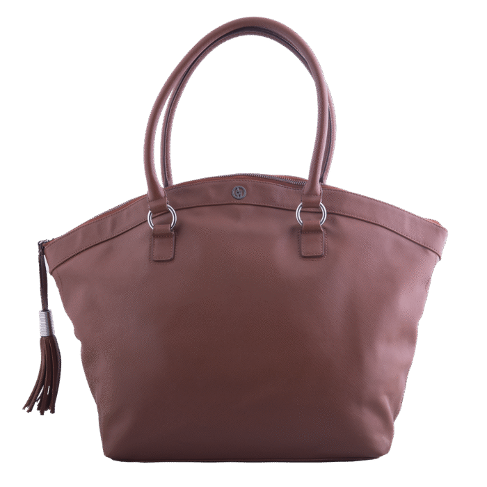 Brown Leather Zip around Top Handle Bag