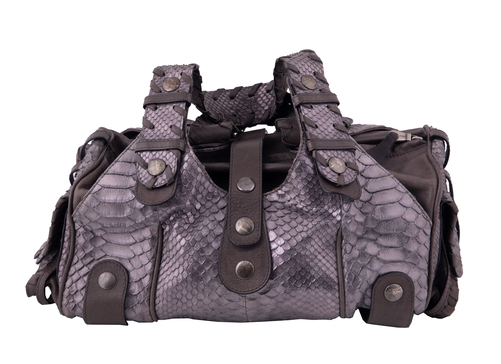 Brown Python Leather Large Shoulder Bag