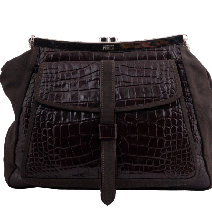 Chocolate Brown Lizard Embossed Shoulder Bag