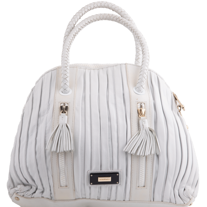 White Leather Pleated Shoulder Bag