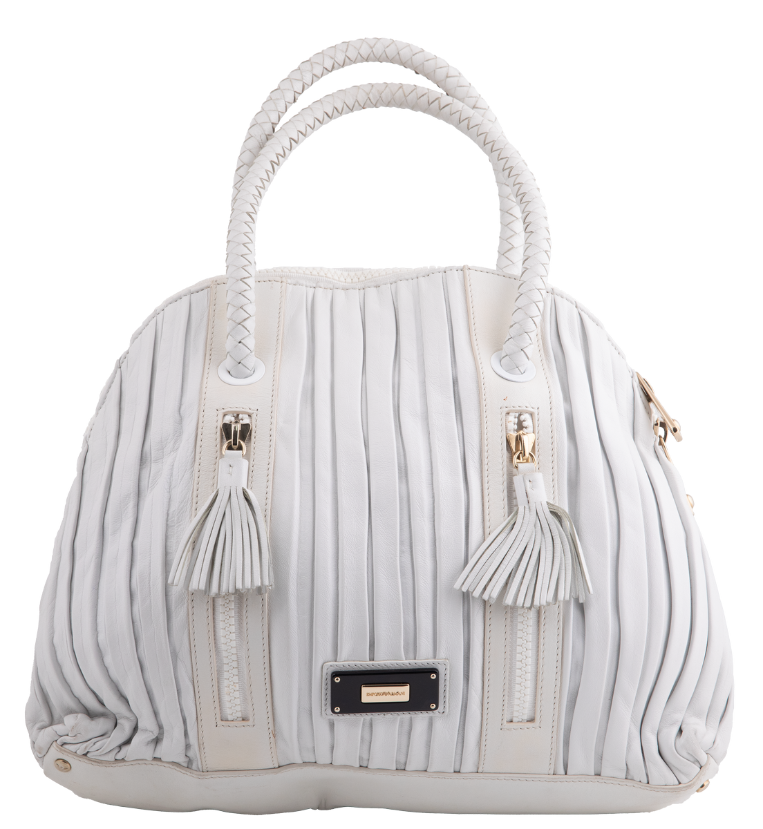 White Leather Pleated Shoulder Bag