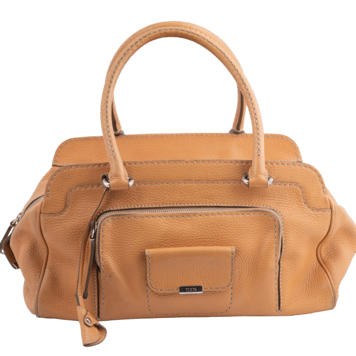 Camel Leather Bowling Top Handle Bag