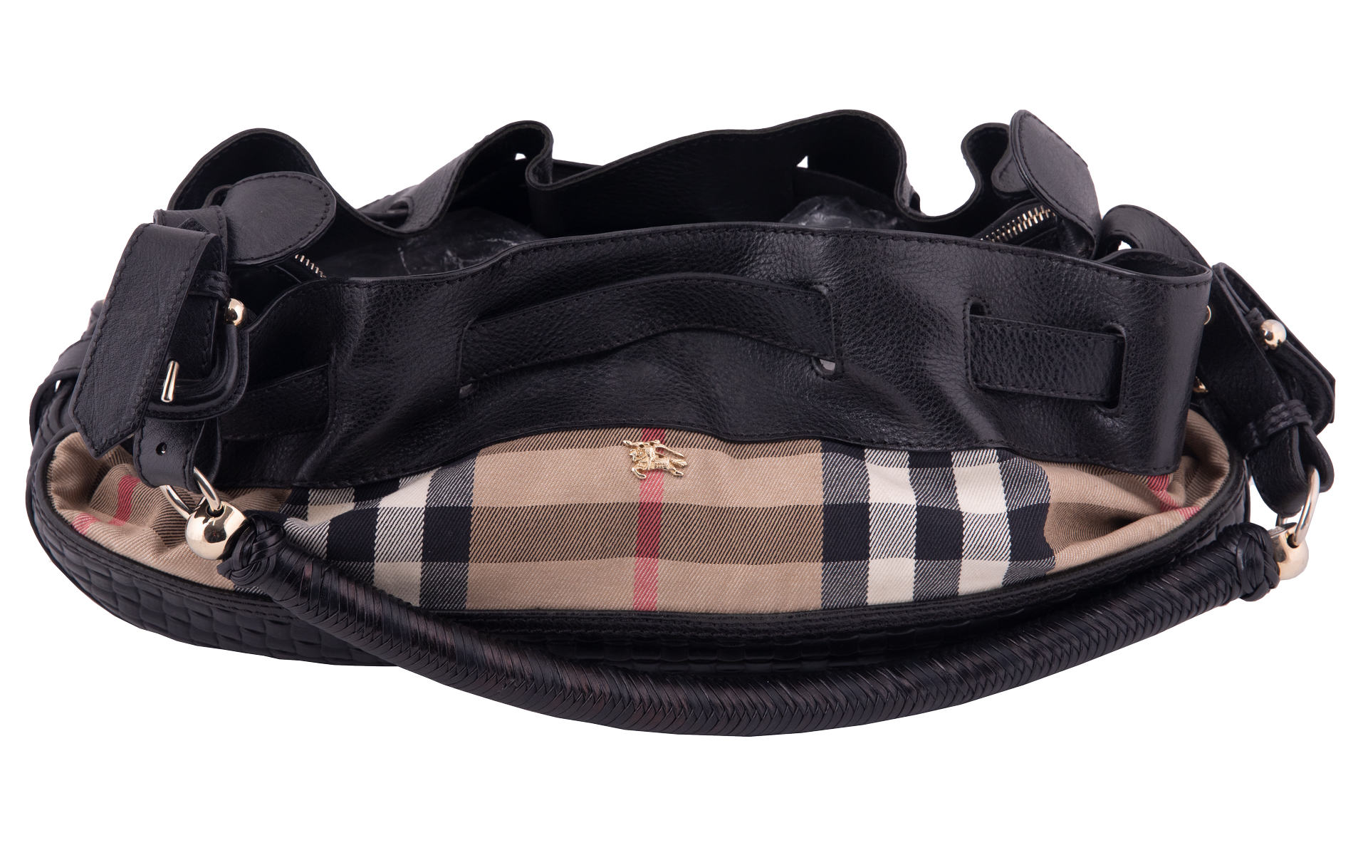 Beige & Black House Check Braided Bag