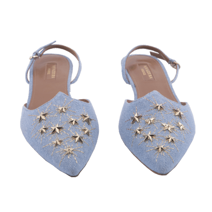 Blue Denim Mule Gold Studs Sling Back Sandals (Size 40)