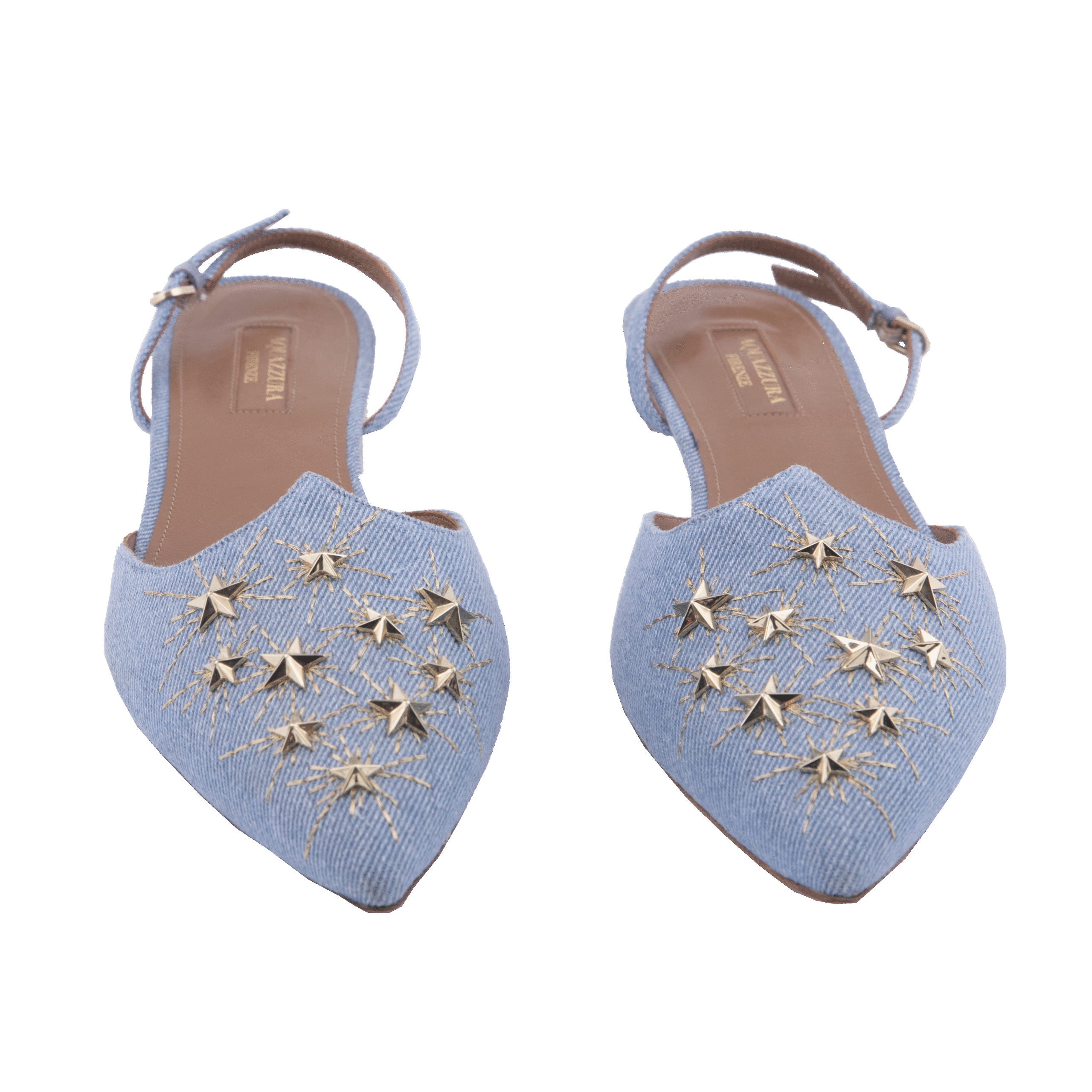Blue Denim Mule Gold Studs Sling Back Sandals (Size 40)