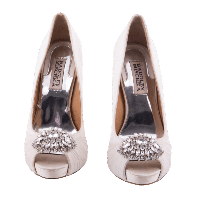 Ivory Embellished Peep Toe Bridal Crystal Heels Pump