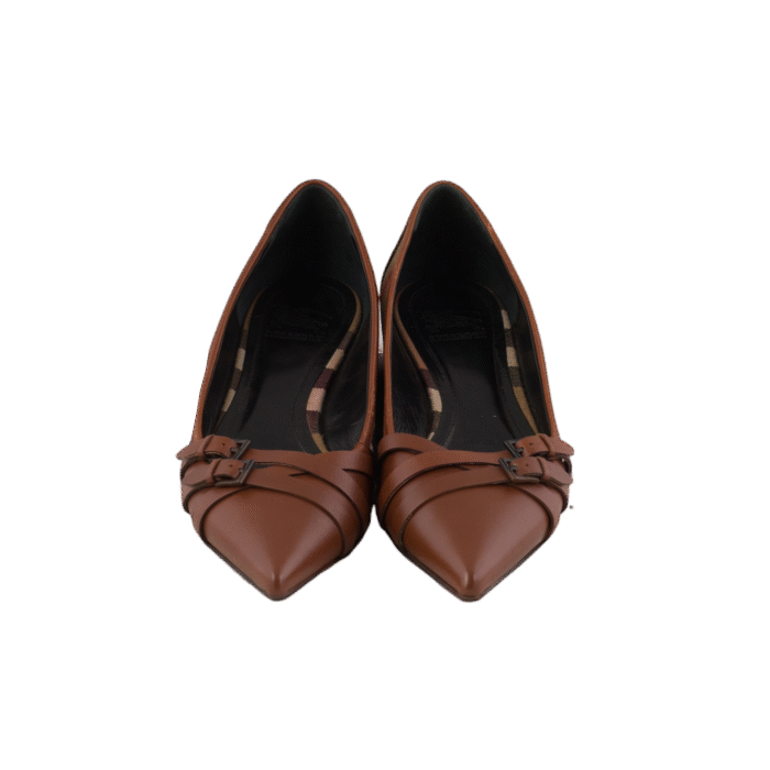 Brown leather X Canvas Checkhouse Ballerina Flat Shoes