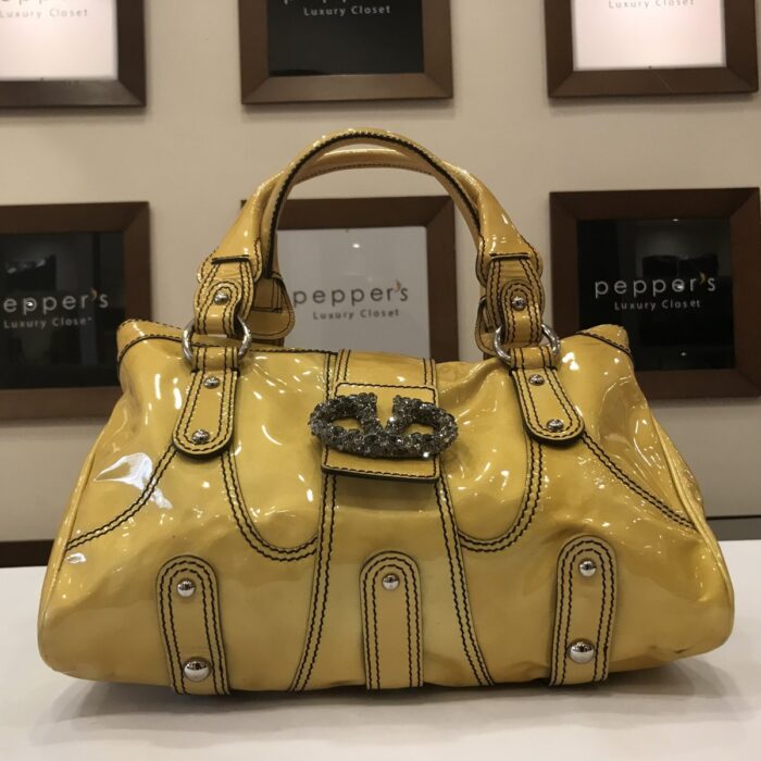 Mustard Satchel Shoulder Bag embellished logo