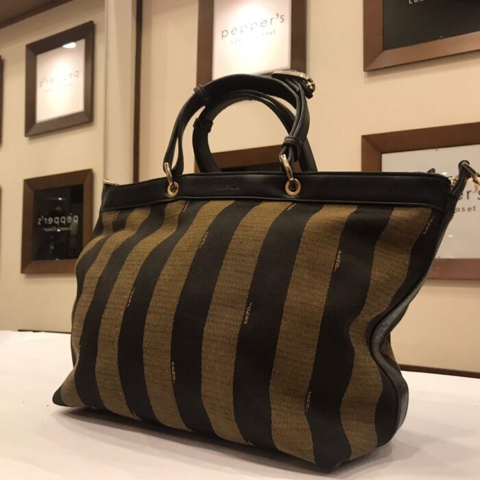 Brown X Black Zucca Stripes Tote Shoulder Bag