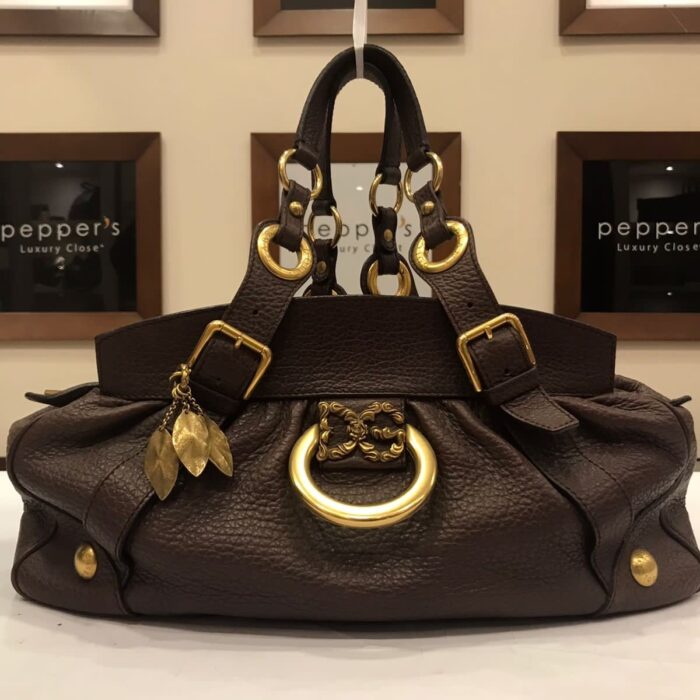 Brown Leather DG logo Tote Shoulder Bag