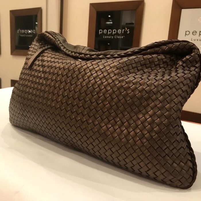 Brown Oxide Intrecciato leather hobo bag