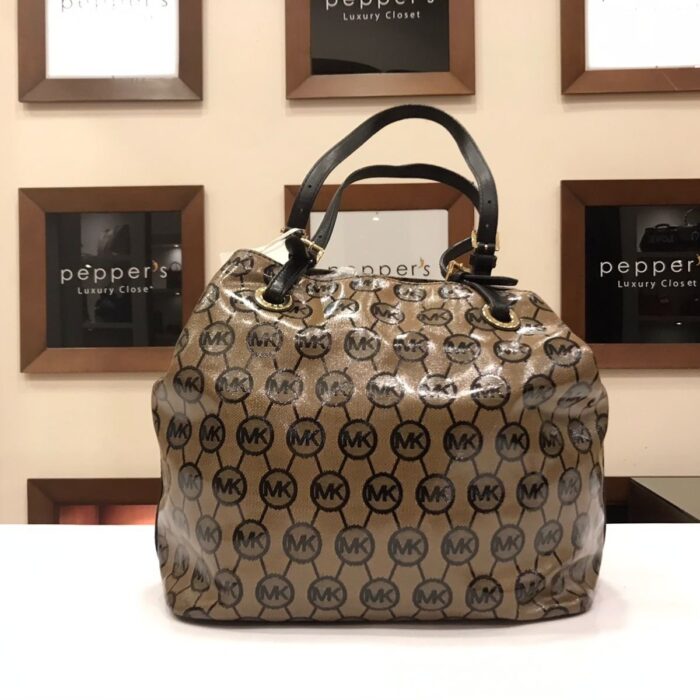 Beige x Black Logo Monogram Tote Shoulder Bag