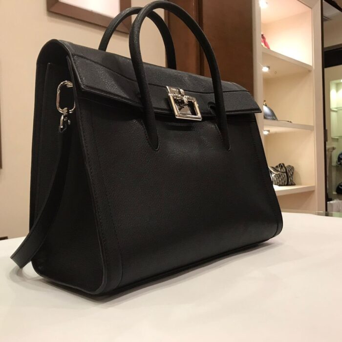 BLACK VILLA LEATHER TOP HANDLE SHOULDER BAG CROSS BODY