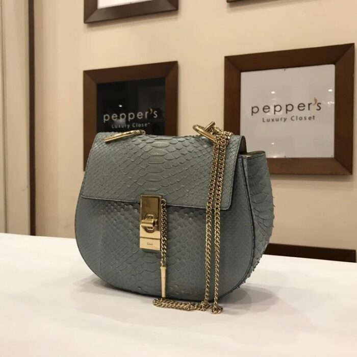 DREW SMALL LIGHT BLUE SNAKESKIN LEATHER SHOULDER BAG CROSS BODY