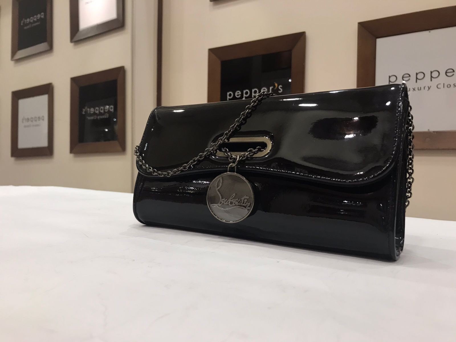 BLACK RIVIERA PATENT LEATHER CLUTCH BAG (NEW)