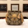 BEIGE SIGNATUE PRINT SHOULDER CROSSBODY BAG
