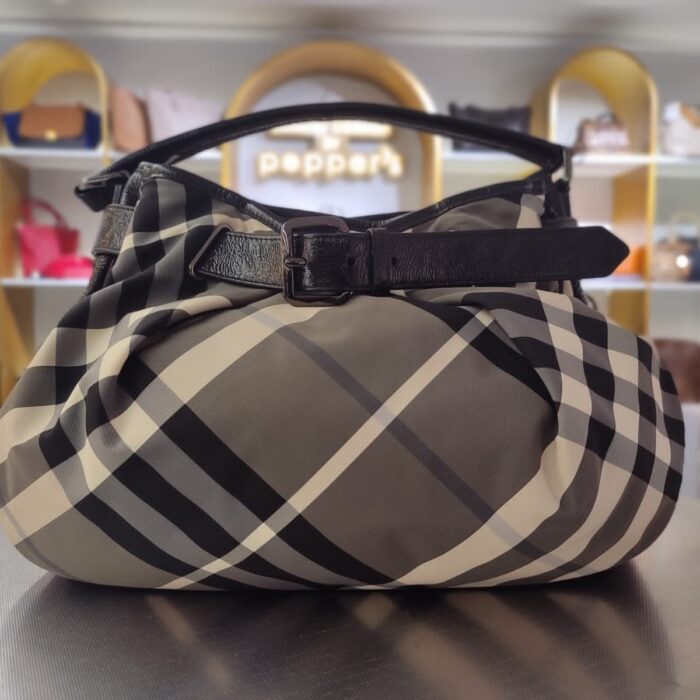BLACK X WHITE NOVA CHECK HOBO SHOULDER BAG