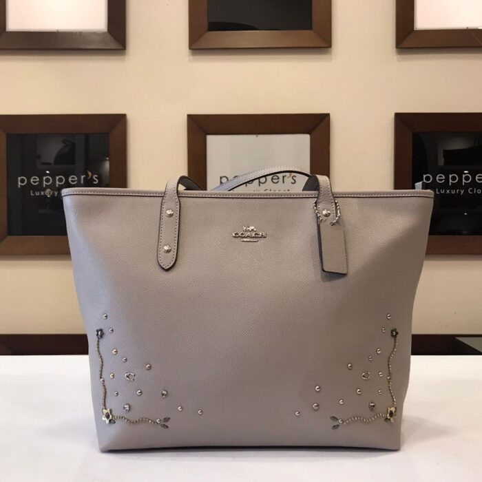 TAUPE LEATHER SHOPPING TOTE SHOULDER BAG (NEW)