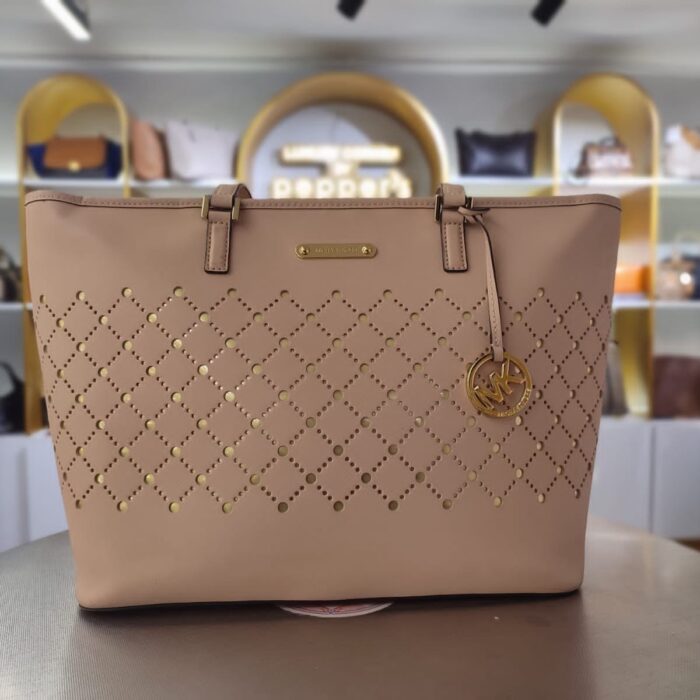 NUDE PINK PERFORATED SHOPPING TOTE SHOULDER BAG