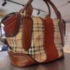 BEIGE X BURGUNDY CHECKHOUSE TOTE BAG