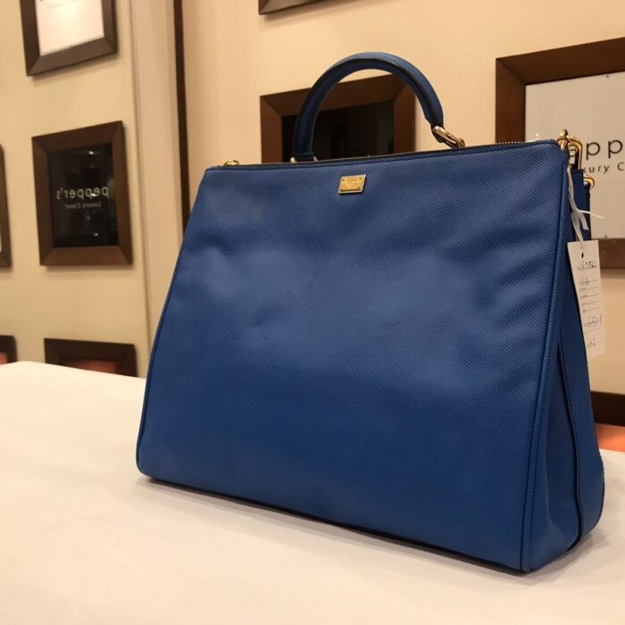 AZURE BLUE LEATHER MISS SICILY DOUBLE ZIP TOP HANDLE BAG