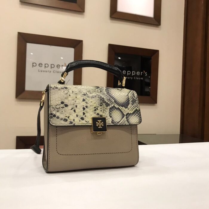 Beige Mini Leather Logo Flap Shoulder Cross Body Bag