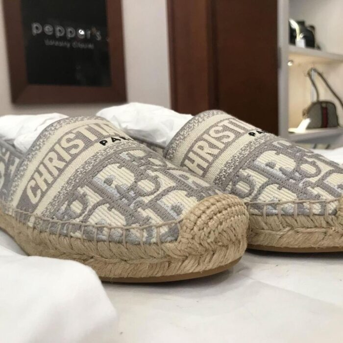 Dior Granville Espadrille Stone Gray Dior Oblique Embroidered Cotton