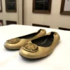 Tory Burch Minnie travel ballet flats in metallic gold leather 39
